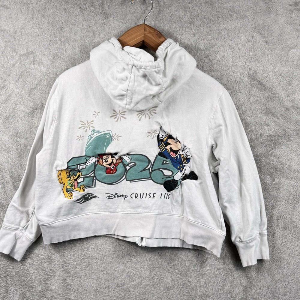 Disney Cruise Line 2025 Full Zip Hoodie Youth L Cropped White Mickey Mouse